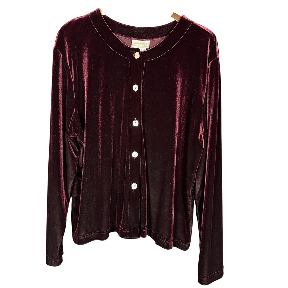 Coldwater Creek‎ Velvet Cardigan Jacket Maroon Burgundy XL Elegant Holiday